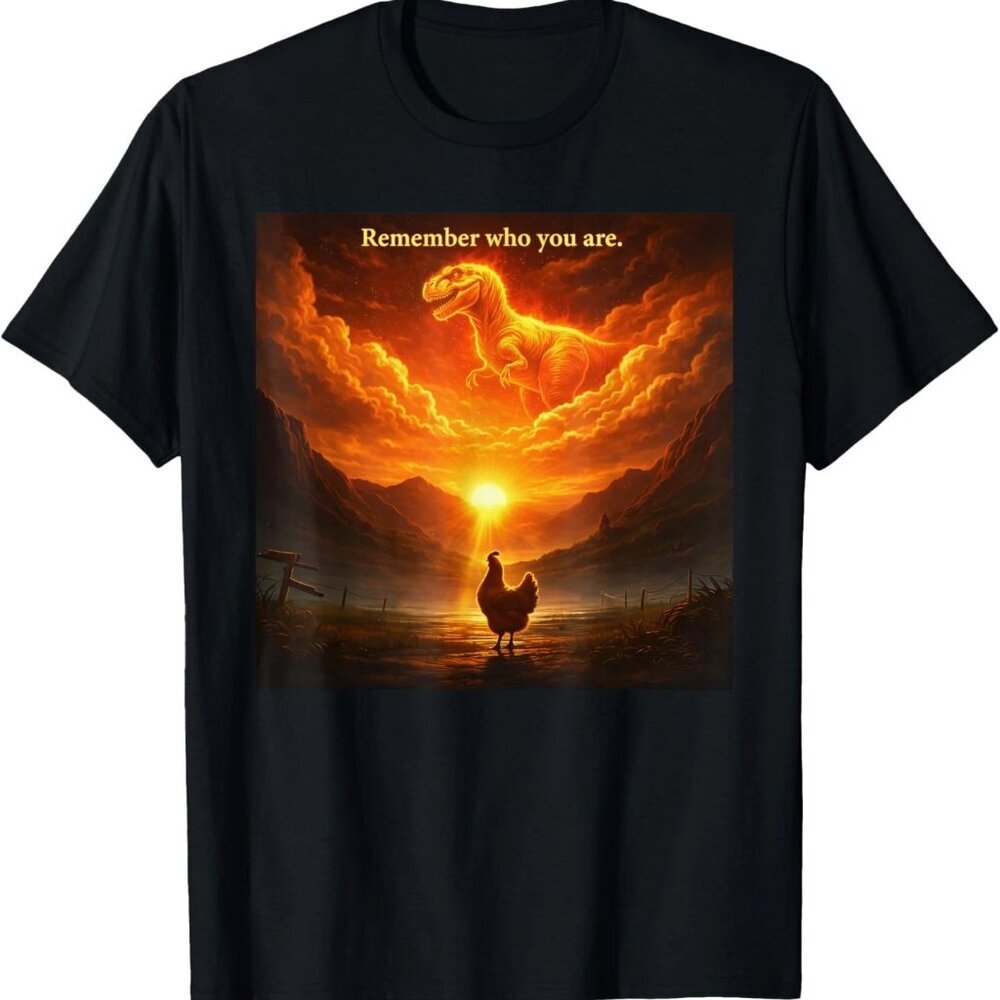 Remember Who are You Dinosaur Chicken Cool Funny Graphic Tee T-Shirt 90